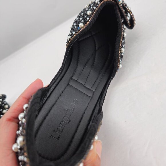 Black Sequined Pointed Toe Ballet Shoes - Picture 4 of 8